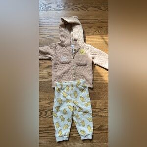 Winnie the Pooh Quilted Hooded Baby Jacket & Pants - Tan and Yellow